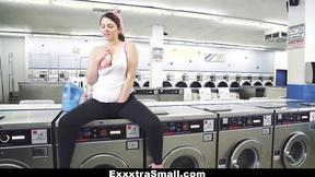 ”Small teen at the laundromat horny for a meat inside her”