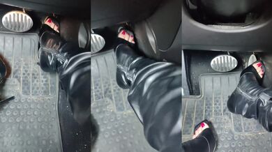 Pedal pumping hard with leather boots revealing my long beautiful toes