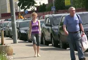 Russian sweetheart on the street pees in her pants