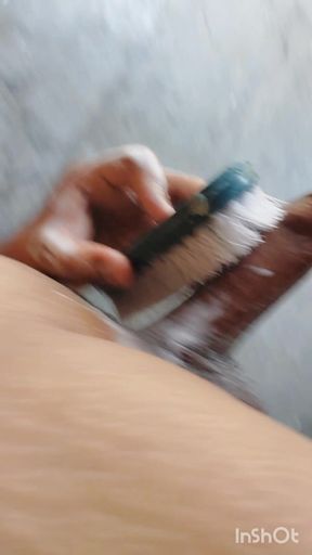 Indian Guy Is Washing His Big Cock on Bathroom