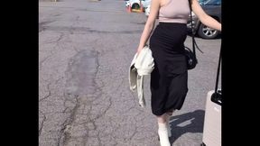 6 Months Pregnant Stopped at the Airport Security and Strip Searched in a private room - Pregnant and complete naked on film for the first time against cold white wall - Geneva Mayflower Sexy Cute