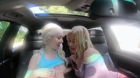 Blonde lesbians Serene Siren and Vera Bliss fucking in the car