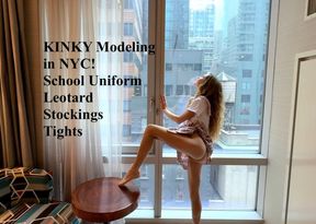 NYC School Odette Uniform With Tiny Tits and Sexy Leotard Lace Stockings Lingerie Show - Babe in Big Apple - Naughty Girl Times Square Stripping