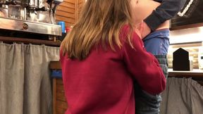 First Blowjob at Work - Sucking a Cock While Kneeling Under the Bar Counter