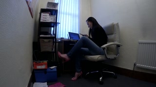 Beautiful Secretary Works From Home in Jeans