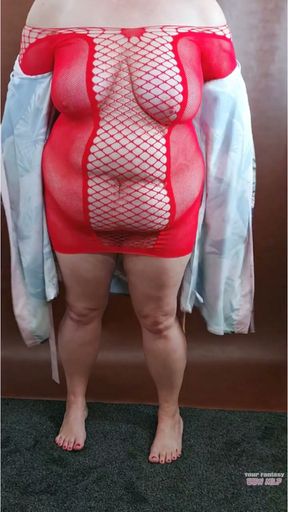 stripping in my fishnet bodysuit to show my lover my mature married hairy pussy - cheat wife bigtits bbw   Clip 1