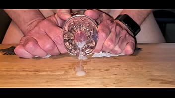 Fucking my Fleshlight with huge slow motion cumshot landing on the table