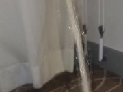 Naughty pisser soaks carpet and drapes