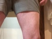 Jacking before shower and big cum shooting into briefs