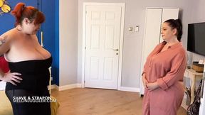 Busty lady's shaved pussy gets fucked by her curvy maid