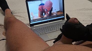 Milf jerks off a big cock until he cums on her gloves POV