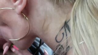 Skinny inked hooker rides big dick cowgirl style for cumshot