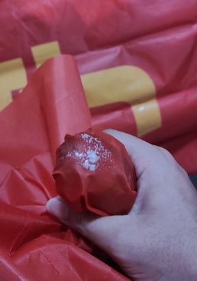 Discarded silk banners filled with semen