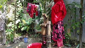 I Fucked My Village Stepsister Outside While She Was Taking a Bath