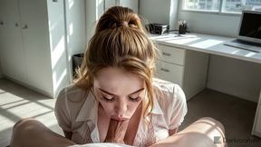 cheating secretary with a big ass; boss cums on her tits in the office.[ai]