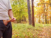 Nice cock cumming in forest in fine rain