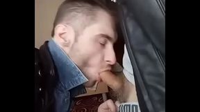 Young guy in leather and jeans suck dick by bad boy in leather jacket