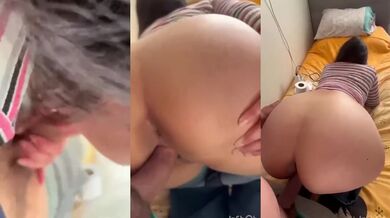 Wife lets neighbor creampie her ass on the DL while husband watches