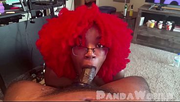 Redhead slut with a big butt worships Lord Panda's BBC