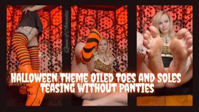 Halloween Theme Oiled Toes and Soles Teasing Without Panties
