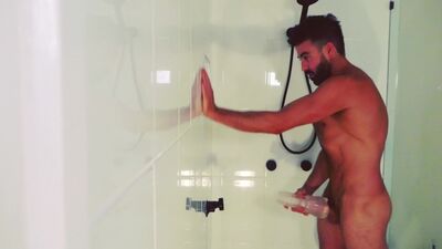 Straight Australian wolf edging with see-through fleshlight, huge cumshot !