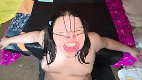 I have a big ball in my asshole while he fucks me, humiliates me, cums and pisses on my face