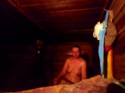 Mother washes tits in a hot bathhouse while her son is on her