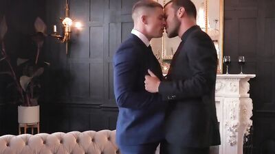 Handsome studs in sexy suits dick sucking and rimming before anal