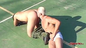 Sparta - Horny Army Boy Gets His Tight Ass Licked And Fucked Outdoors! 10 Min