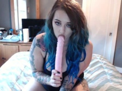 kelly belle riding and deepthroat blue hair