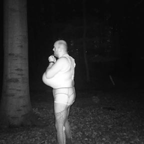 Night vision camera, N Cup giant Tits, huge Boobs, Crossdresser, A Night in a public Forest, Self-bondage, BDSM Slave, B