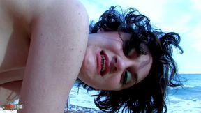 ugly and skinny slut ass fucking on public beach