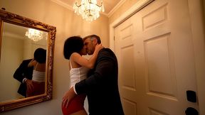 cuckold husband watches his asian wife walk her lover out after being fucked and creampied ( ai generated )