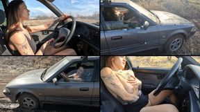 Alina gets stuck in her Toyota and masturbates