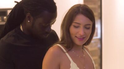 Gorgeous brunette with a perfect body hammered by a black stud