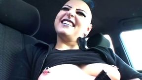 Shaved Head Babe Spreads Pierced Pussy Dripping Cream