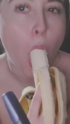 Supping and eating a delicious banana   Clip 1