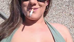 Outdoor Smoking Tit Tease: Natural MILF Chains Two Cork-Filtered Cigarettes & Flashes Her Neighbours in the Garden