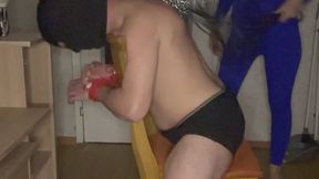 Chair Bound Slave And Cruel Mistress With Whip