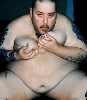 Playing with my fat moobs and jerking my uncut tiny cock, definitely need a good fuck buddy