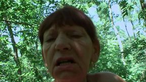 Old granny get fucked in the forrest