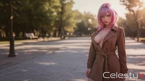 elysia way too horny; she wanted a cock so badly that she agreed to go outside wearing nothing but a coat.[ai]