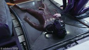 Vacuum sealed latex wrapped twink milked by machine breath control