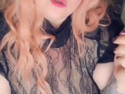 Hot girl with giant tits smokes while staring at you.