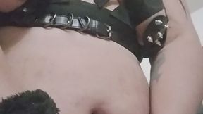 My girl fingering my belly button and grabbing my pussy while im handcuffed and ball gagged in my mouth