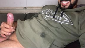 Bearded with a beautiful smile smearing himself with cum jerking off with the cock cumshot brunette naughty snotty dick