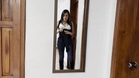 Kahina smokes sensually in jeans