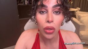 Cute Curly Haired Trans Girl tries her best to Deepthroat