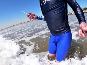 Men and Women on the Beach Get Horny Seeing My Cock in Wet Spandex