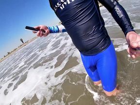 Men and Women on the Beach Get Horny Seeing My Cock in Wet Spandex